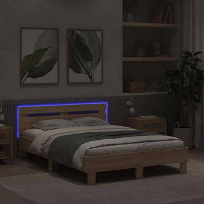 vidaXL Bed Frame with LED without Mattress Sonoma Oak 120x190 cm Small Double