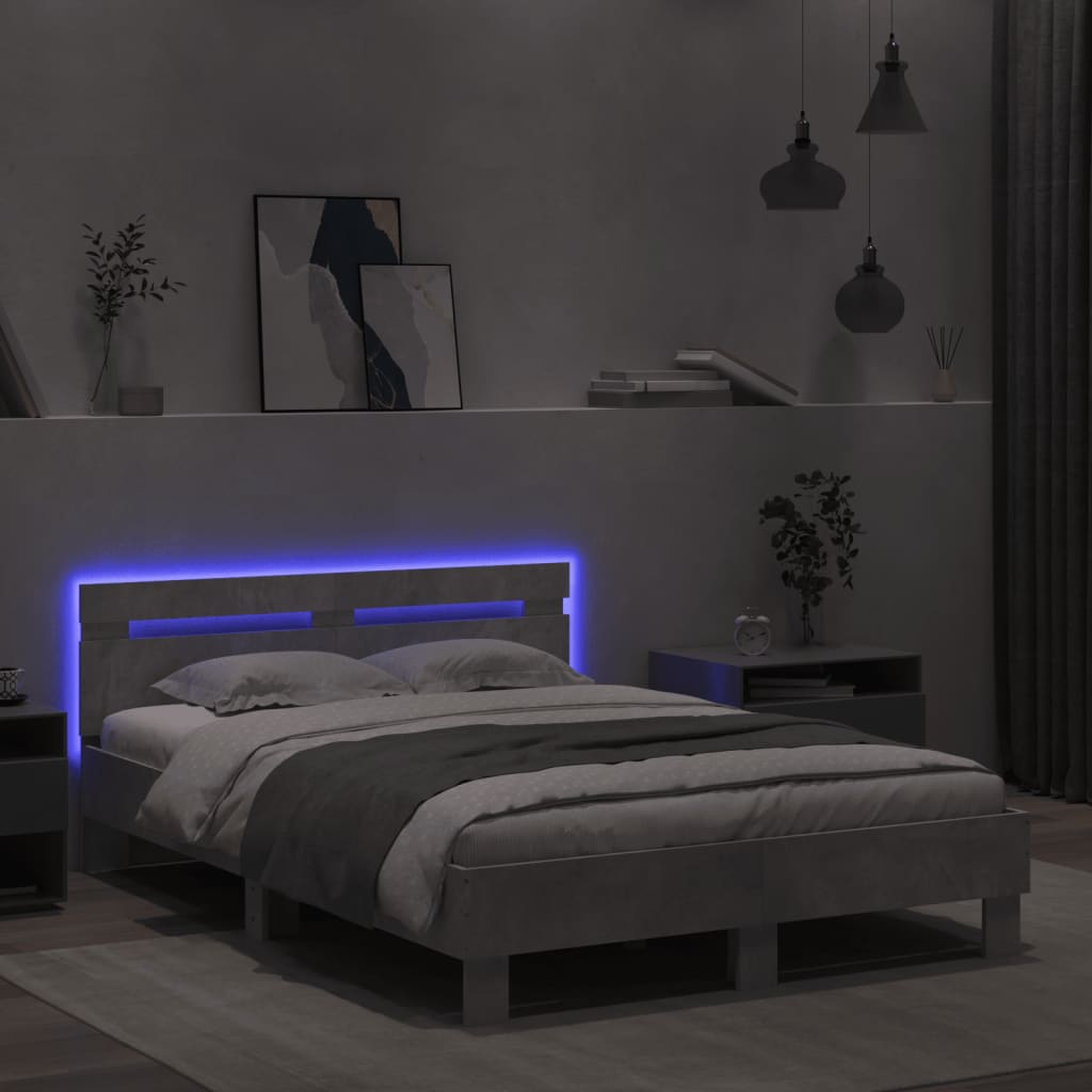 vidaXL Bed Frame with LED without Mattress Concrete Grey 120x190 cm Small Double