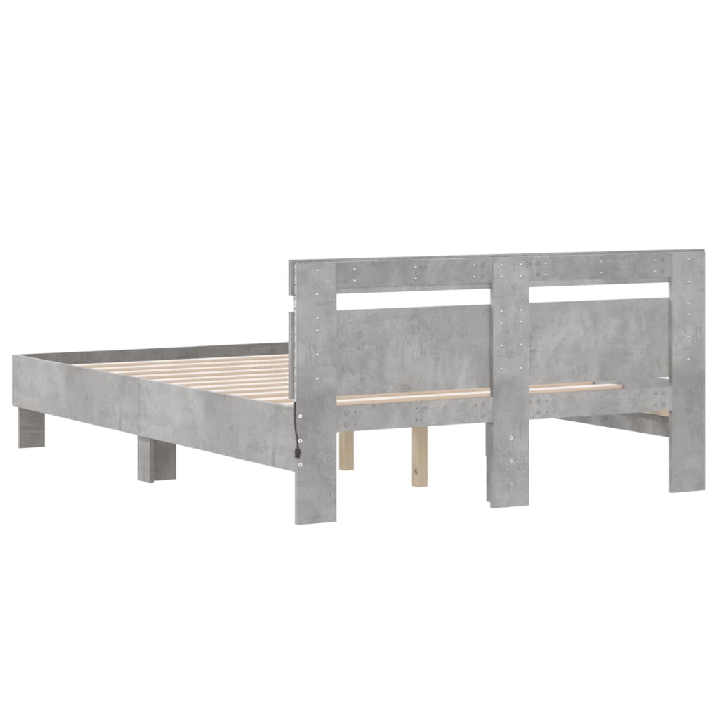 vidaXL Bed Frame with LED without Mattress Concrete Grey 120x190 cm Small Double