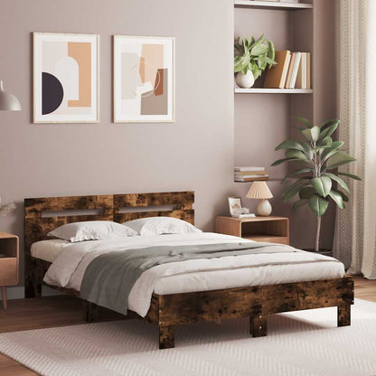 vidaXL Bed Frame with LED without Mattress Smoked Oak 120x190 cm Small Double