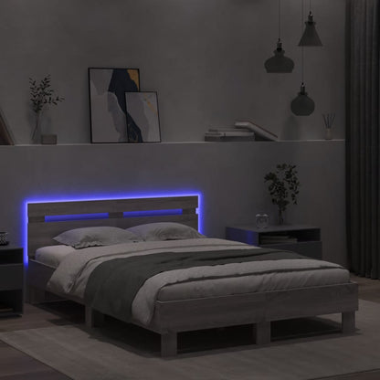 vidaXL Bed Frame with LED without Mattress Grey Sonoma 120x190 cm