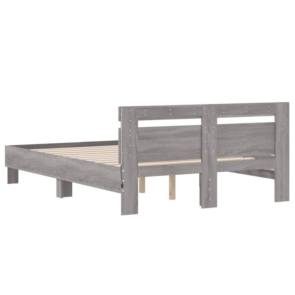 vidaXL Bed Frame with LED without Mattress Grey Sonoma 120x190 cm Small Double