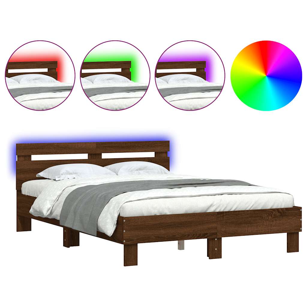 vidaXL Bed Frame with LED without Mattress Brown Oak 120x190 cm