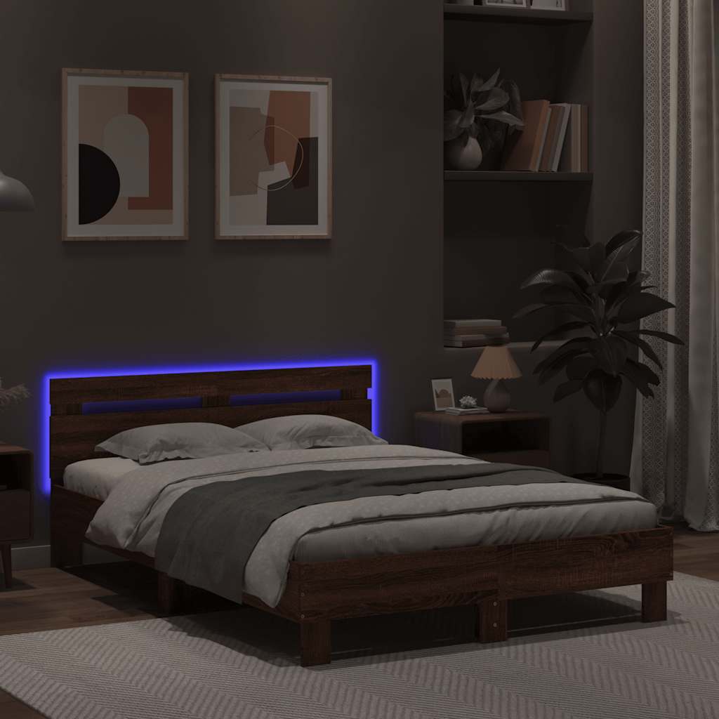 vidaXL Bed Frame with LED without Mattress Brown Oak 120x190 cm