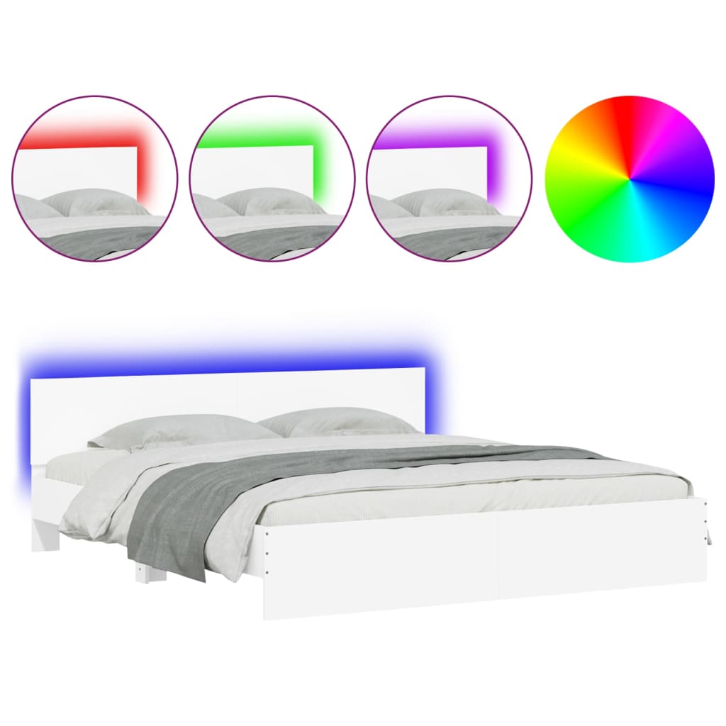 vidaXL Bed Frame | White | Engineered wood, Plywood | 200 x 200 cm for mattress