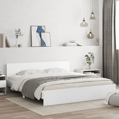 vidaXL Bed Frame | White | Engineered wood, Plywood | 200 x 200 cm for mattress