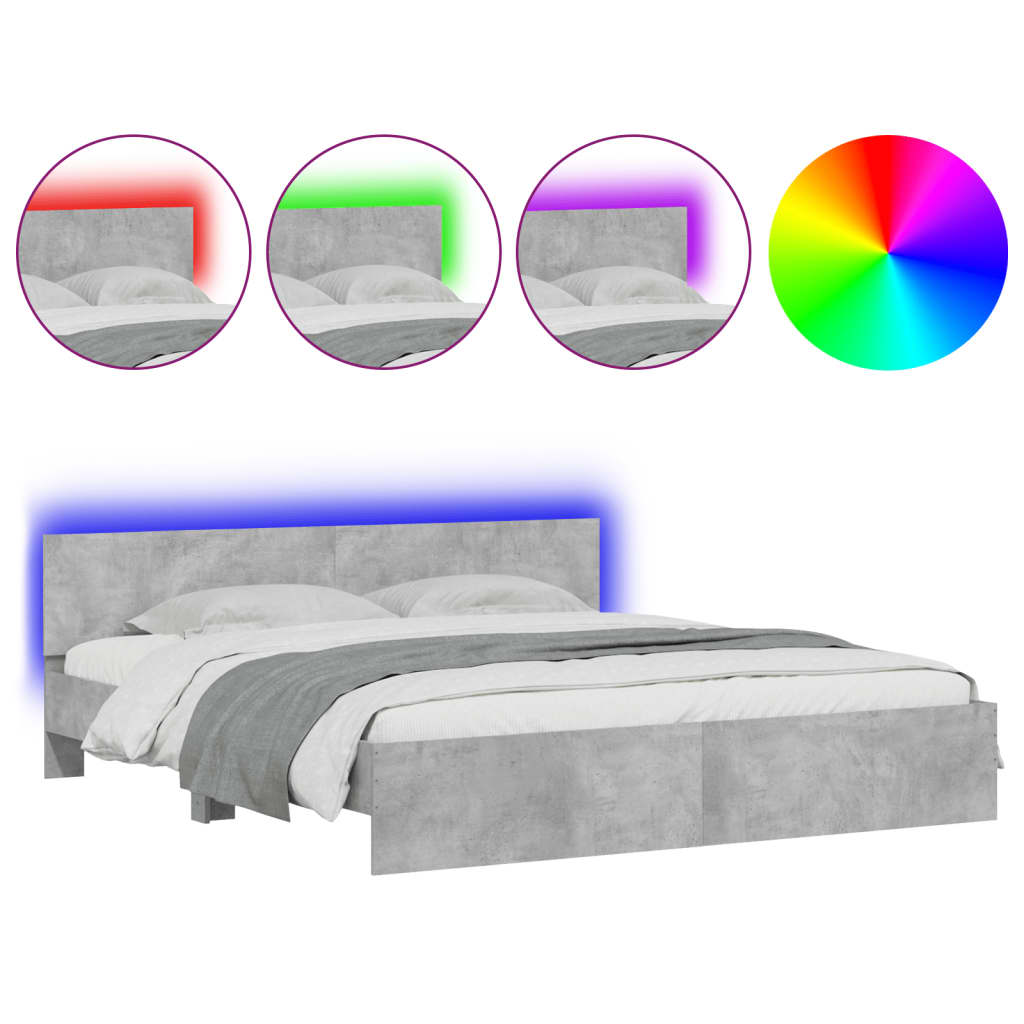 vidaXL Bed Frame with LED without Mattress Concrete Grey 200x200 cm