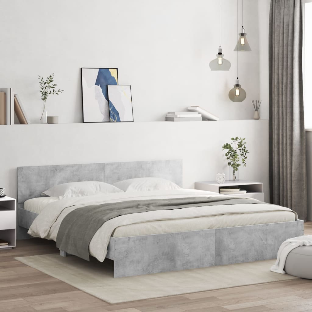 vidaXL Bed Frame with LED without Mattress Concrete Grey 200x200 cm