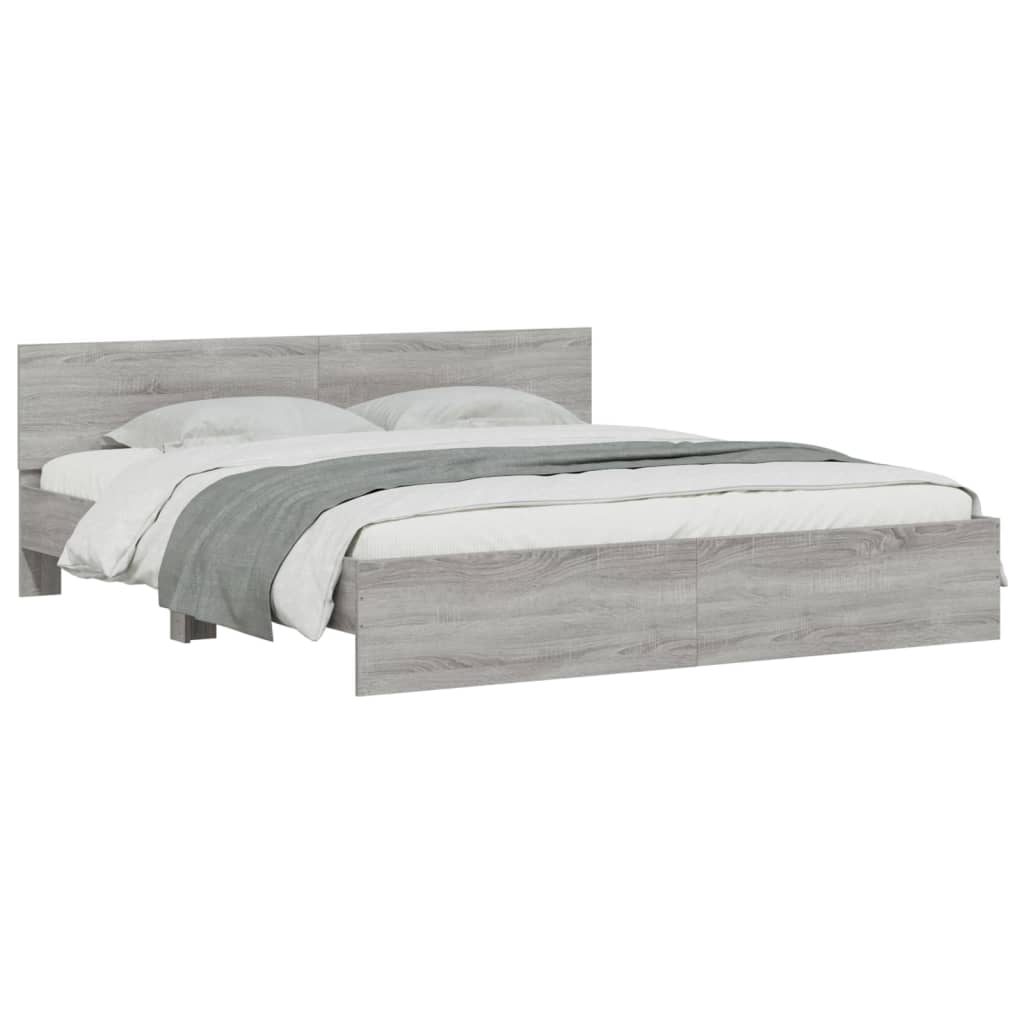 vidaXL Bed Frame | Grey Sonoma | Engineered wood, Plywood slats | 200 x 200 cm