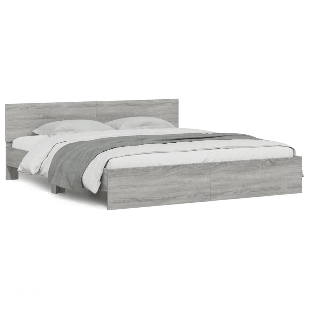 vidaXL Bed Frame | Grey Sonoma | Engineered wood, Plywood slats | 200 x 200 cm