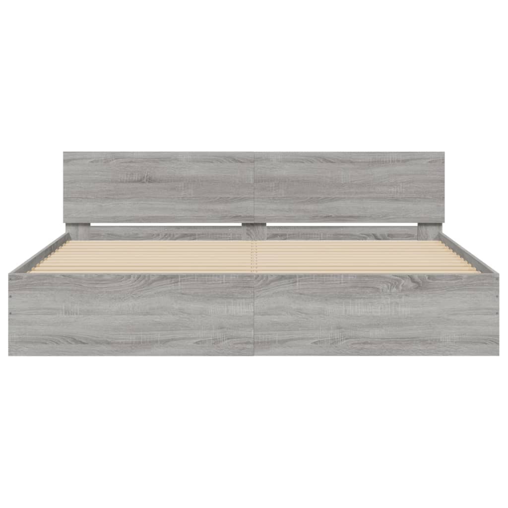 vidaXL Bed Frame | Grey Sonoma | Engineered wood, Plywood slats | 200 x 200 cm