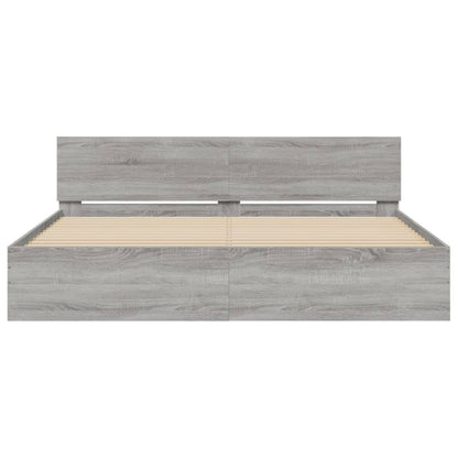 vidaXL Bed Frame | Grey Sonoma | Engineered wood, Plywood slats | 200 x 200 cm