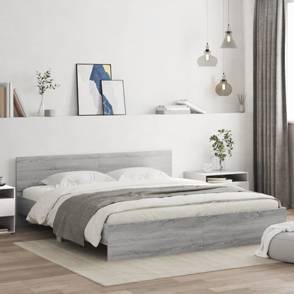 vidaXL Bed Frame | Grey Sonoma | Engineered wood, Plywood slats | 200 x 200 cm