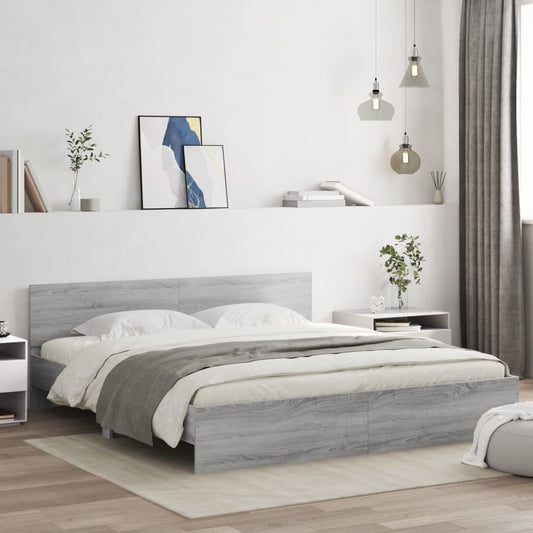 vidaXL Bed Frame | Grey Sonoma | Engineered wood, Plywood slats | 200 x 200 cm