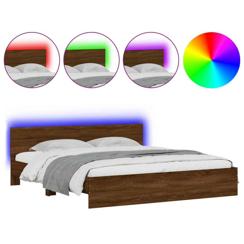 vidaXL Bed Frame | Brown Oak | Engineered wood and Plywood | Double | Bed Frame