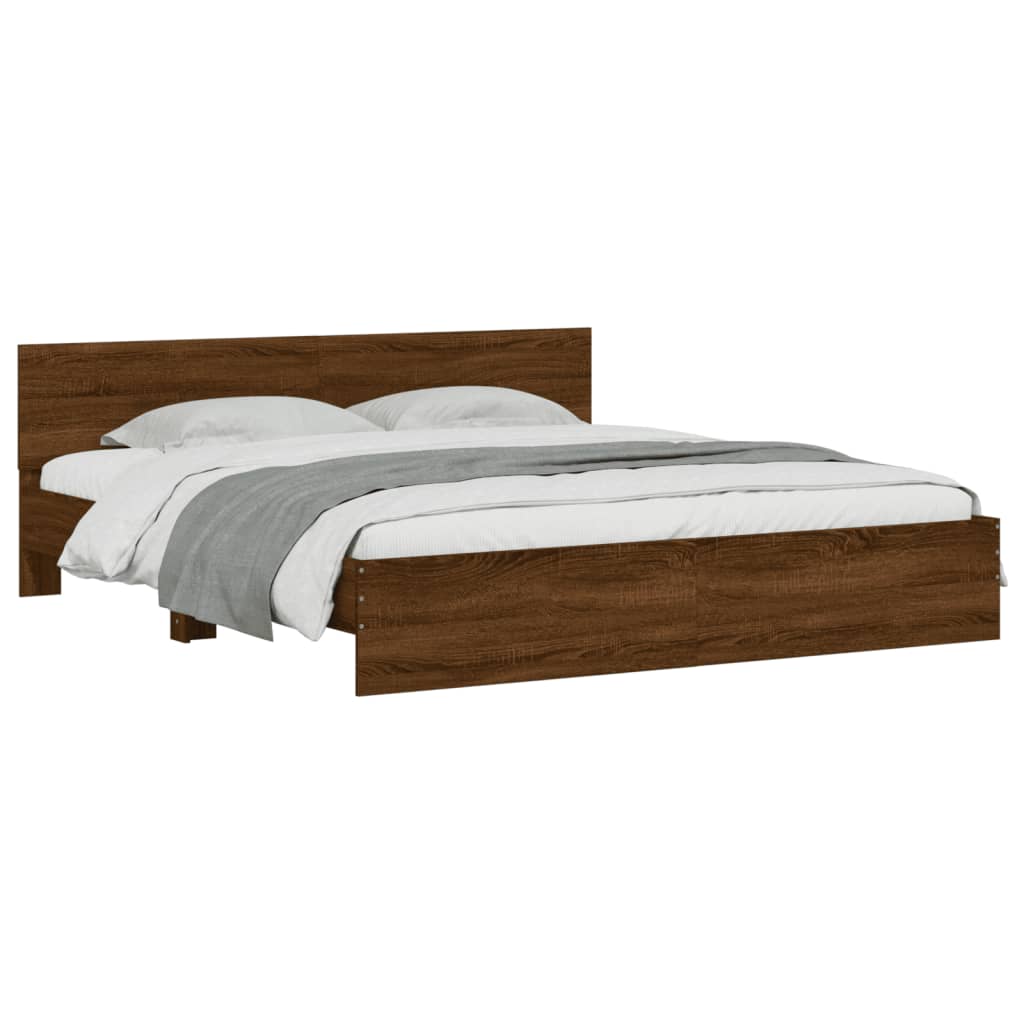 vidaXL Bed Frame | Brown Oak | Engineered wood and Plywood | Double | Bed Frame