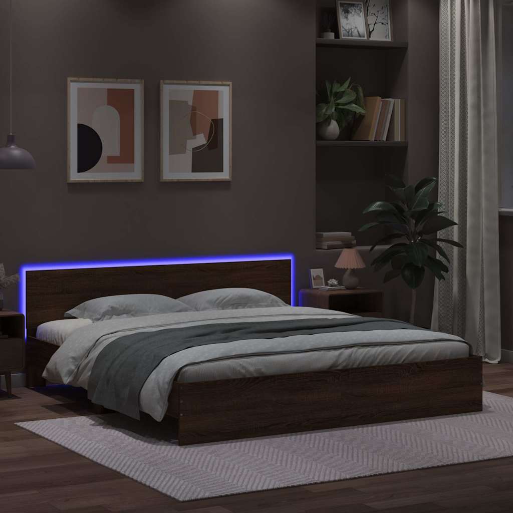 vidaXL Bed Frame | Brown Oak | Engineered wood and Plywood | Double | Bed Frame