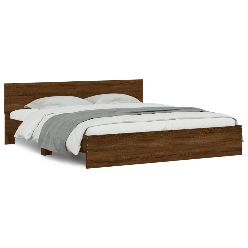 vidaXL Bed Frame | Brown Oak | Engineered wood and Plywood | Double | Bed Frame
