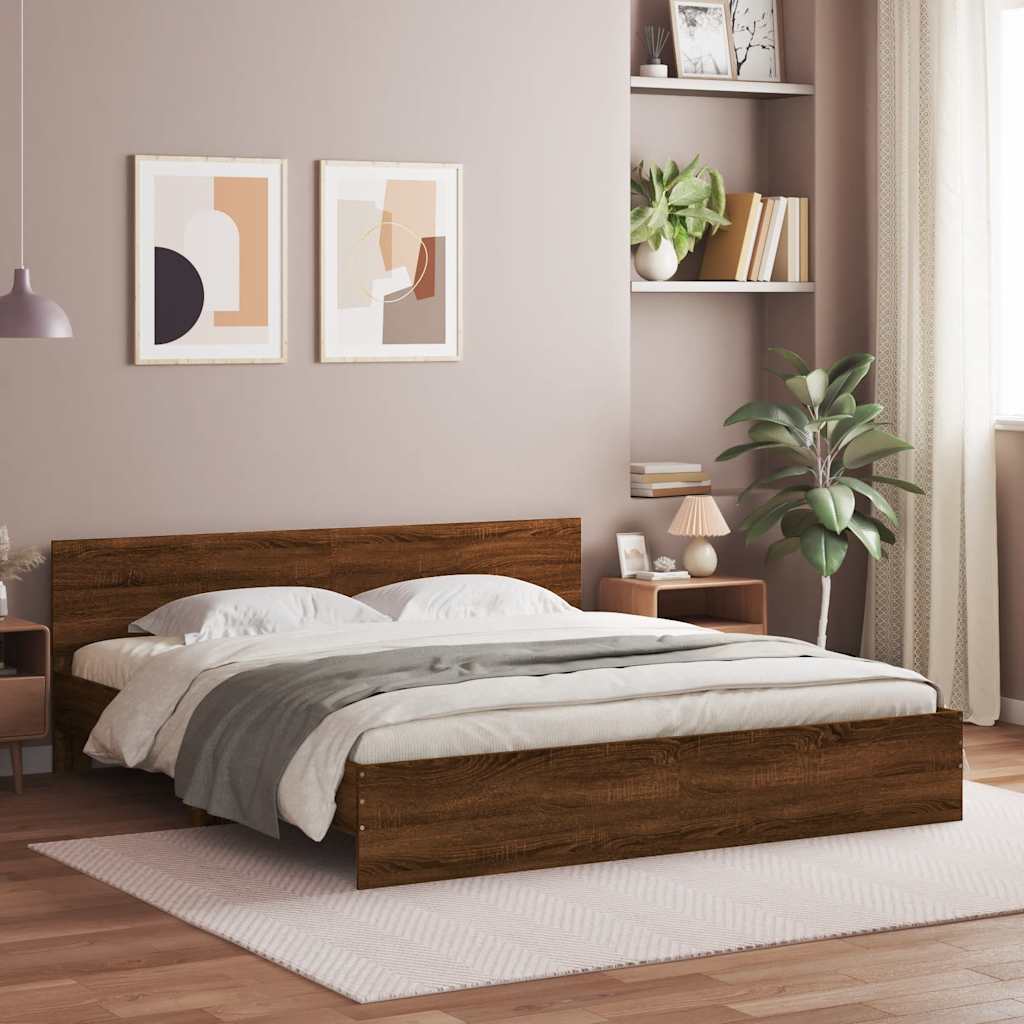 vidaXL Bed Frame | Brown Oak | Engineered wood and Plywood | Double | Bed Frame