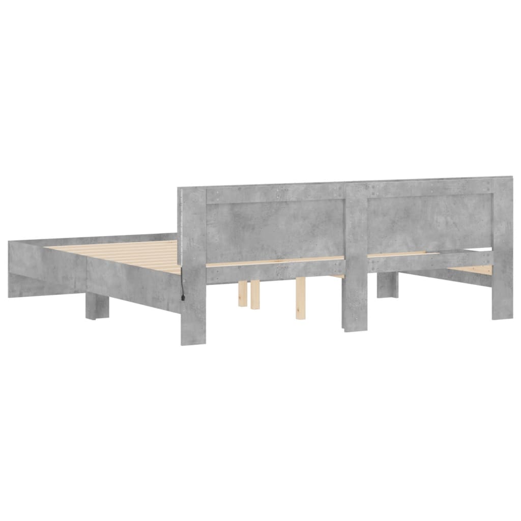 vidaXL Bed Frame with LED without Mattress Concrete Grey 180x200 cm Super King