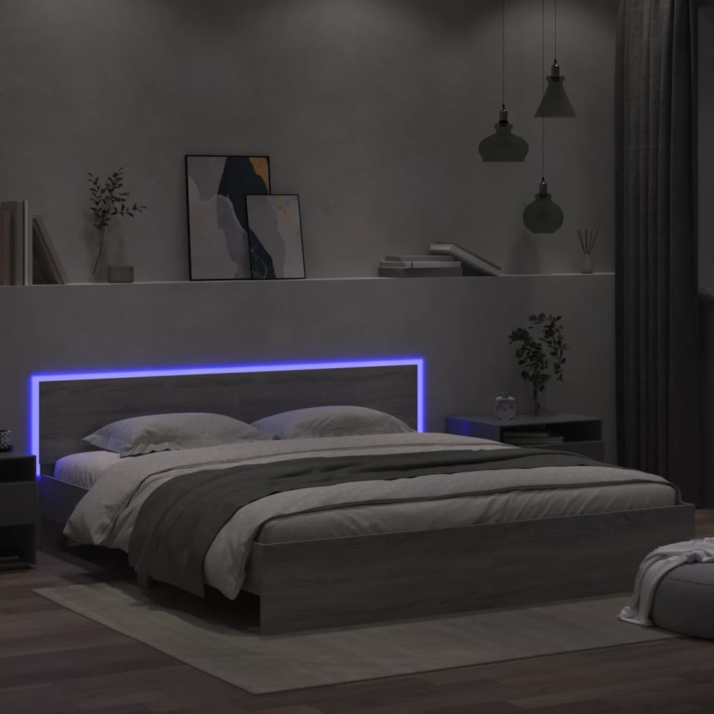 vidaXL Bed Frame | Grey Sonoma | Engineered wood, Plywood | Super King