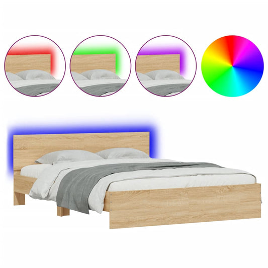 vidaXL Bed Frame | Sonoma oak | Engineered wood, plywood | 160x200 cm