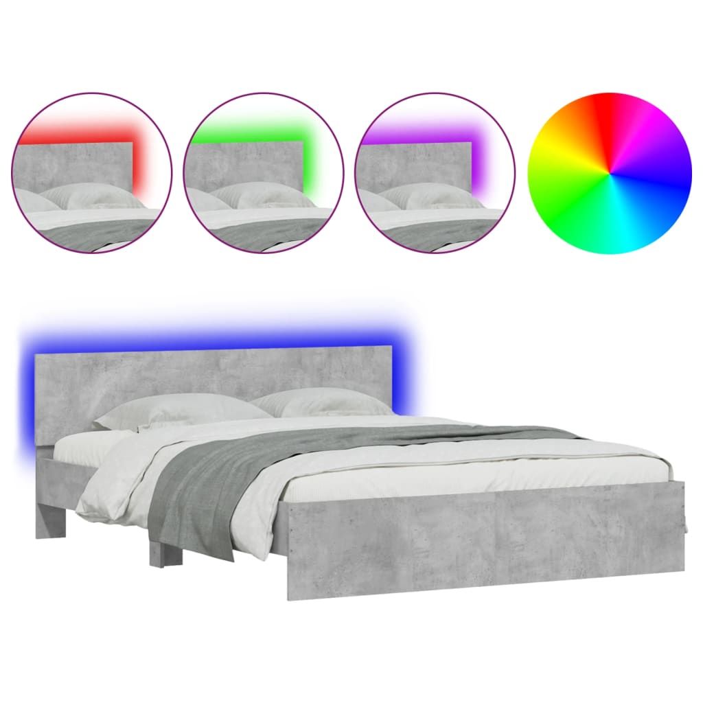 vidaXL Bed Frame with LED without Mattress Concrete Grey 160x200 cm