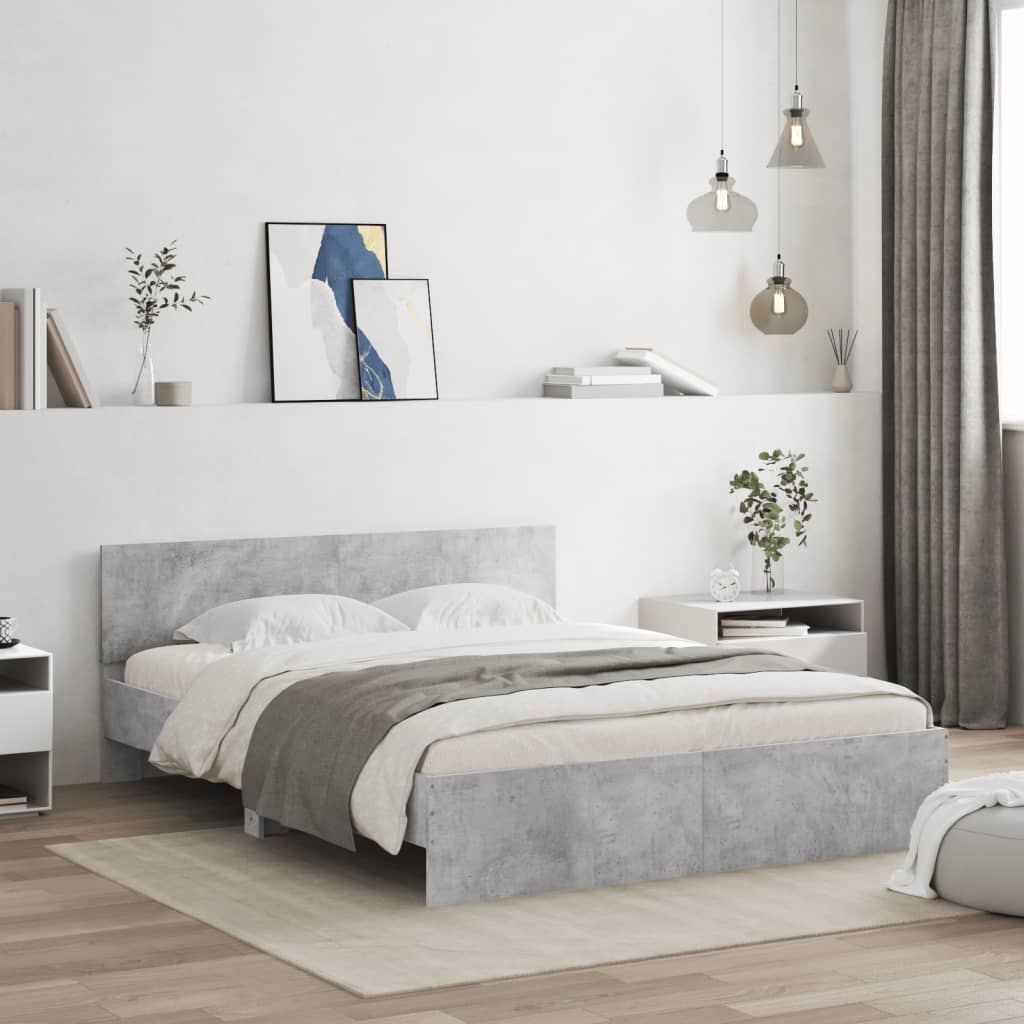 vidaXL Bed Frame with LED without Mattress Concrete Grey 160x200 cm