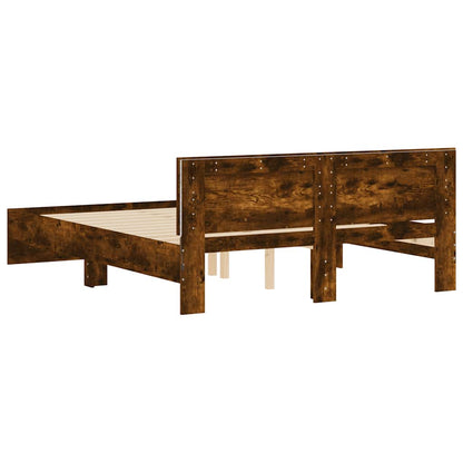 vidaXL Bed Frame with LED without Mattress Smoked Oak 160x200 cm