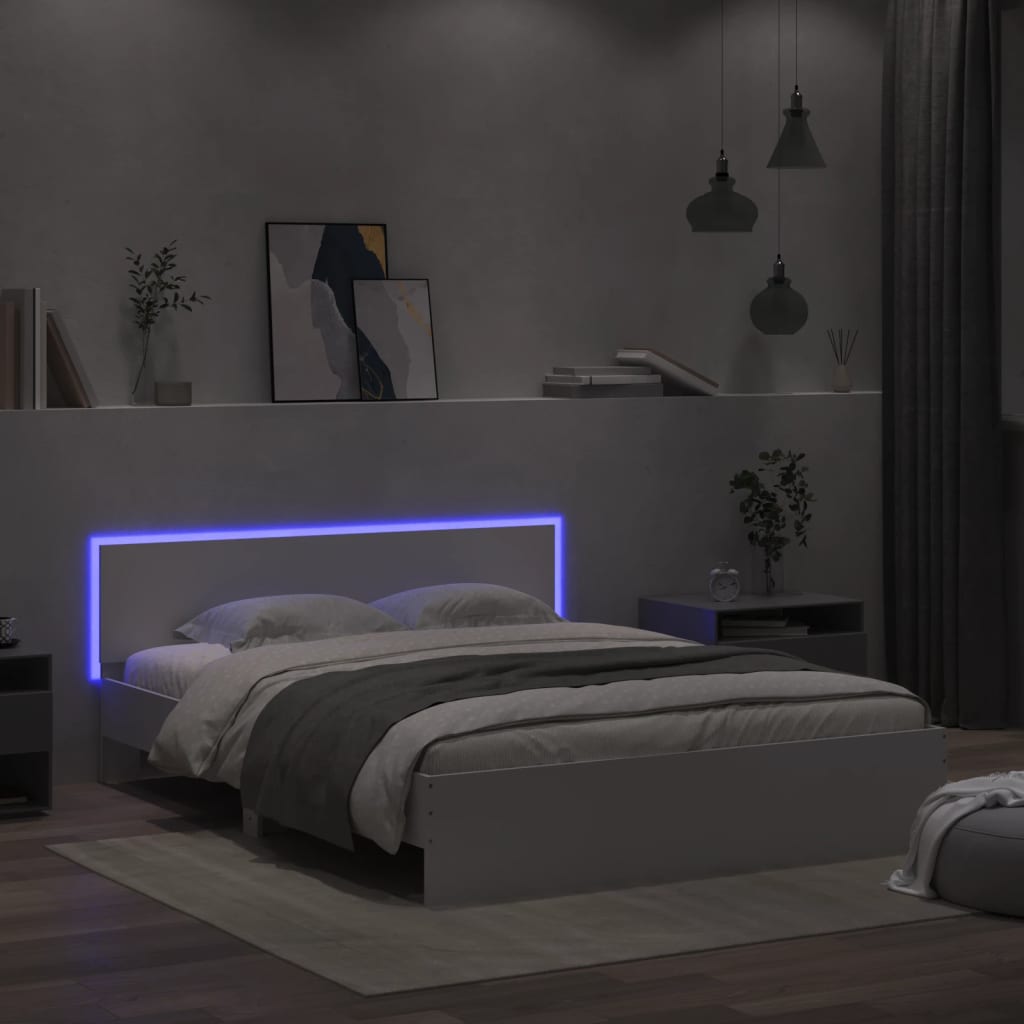vidaXL Bed Frame | White | Engineered Wood, Plywood | King Size | Modern