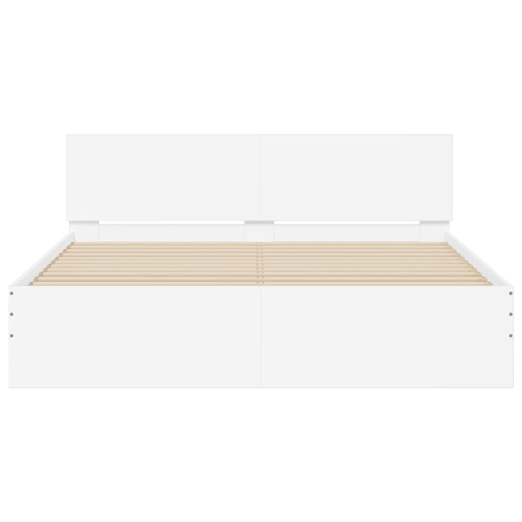 vidaXL Bed Frame | White | Engineered Wood, Plywood | King Size | Modern