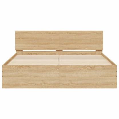 vidaXL Bed Frame with LED without Mattress Sonoma Oak 150x200 cm King Size