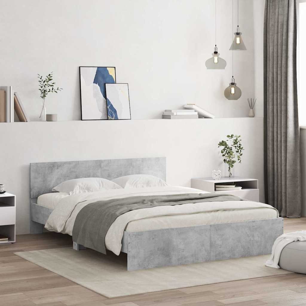 vidaXL Bed Frame | Concrete grey | Engineered wood, Plywood | King Size