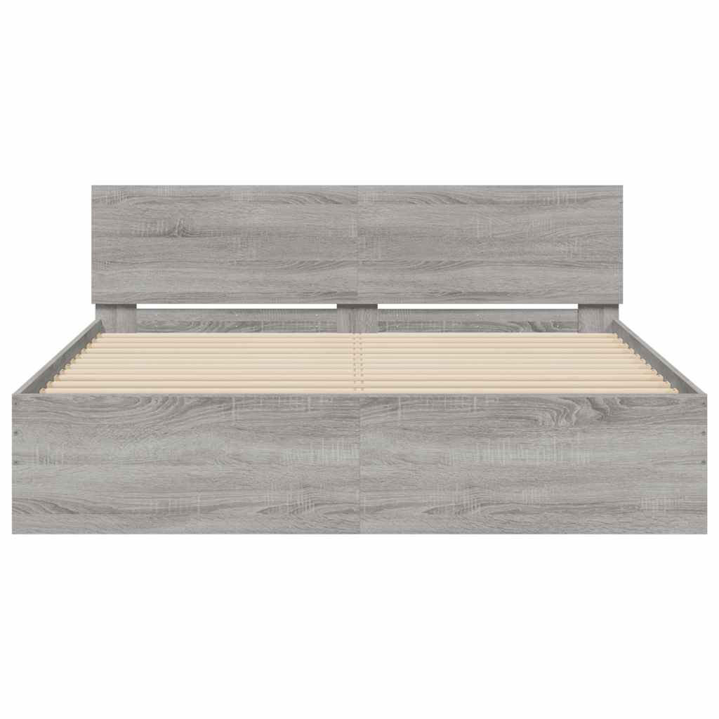 vidaXL Bed Frame with Headboard and LED Grey Sonoma 150x200 cm King Size