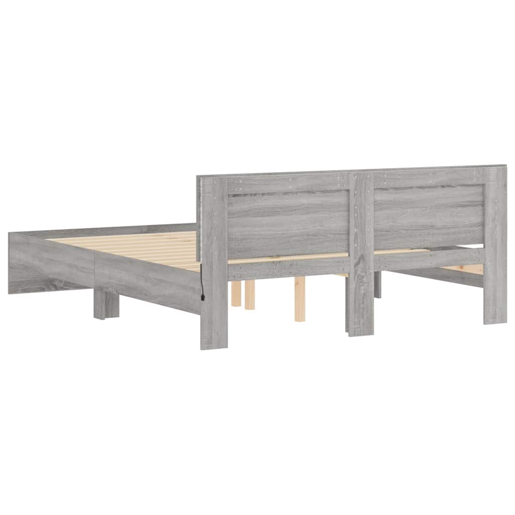 vidaXL Bed Frame with Headboard and LED Grey Sonoma 150x200 cm King Size