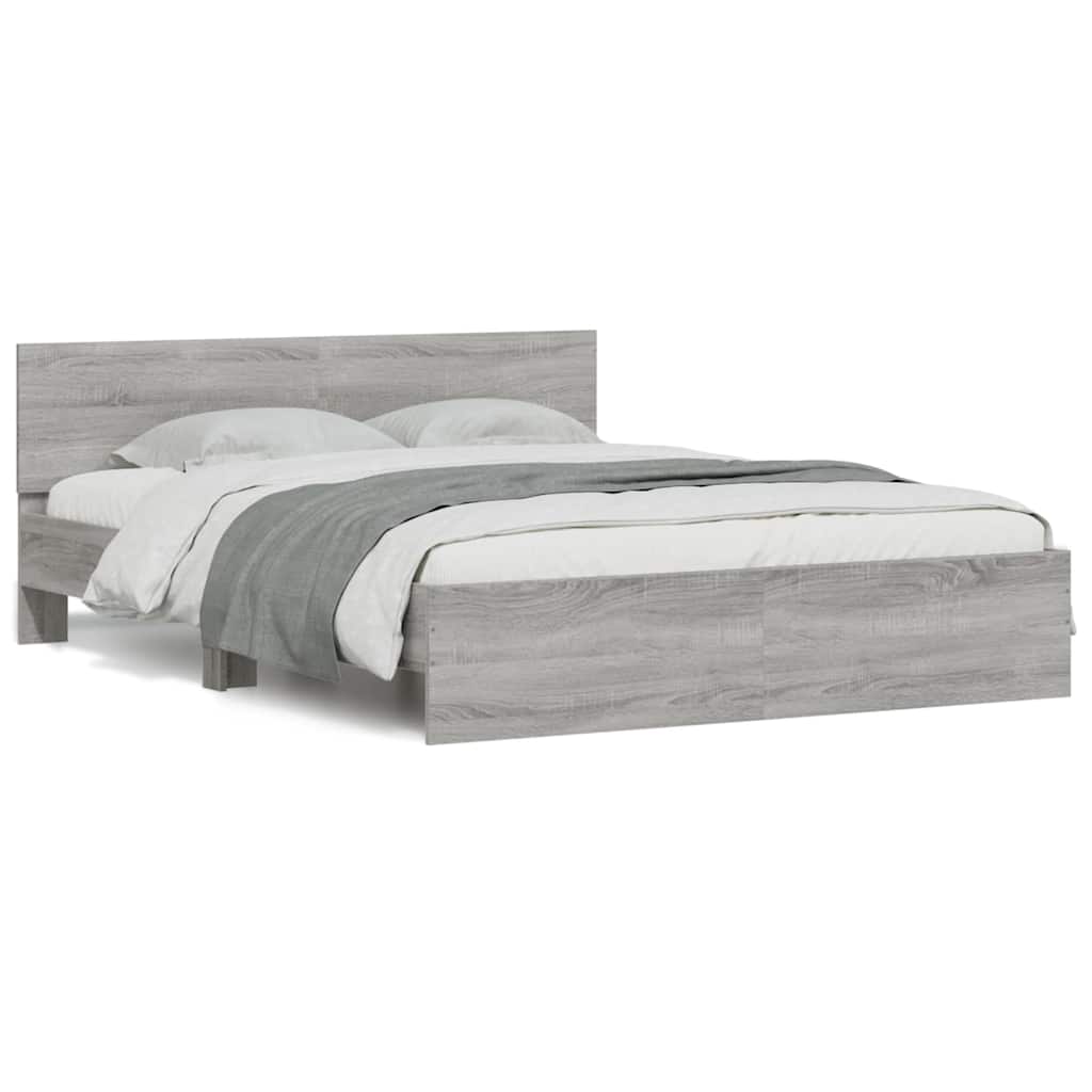 vidaXL Bed Frame with Headboard and LED Grey Sonoma 150x200 cm King Size