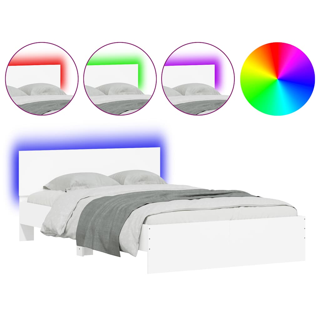 vidaXL Bed Frame with Headboard and LED White 140x200 cm