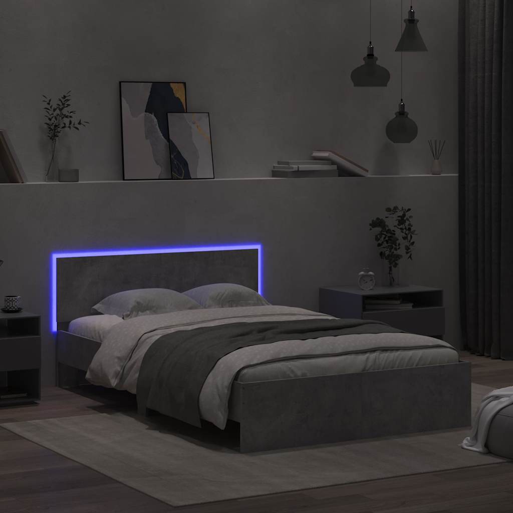 vidaXL Bed Frame | Concrete Grey | Engineered Wood, Plywood Slats | 140 x 200 cm