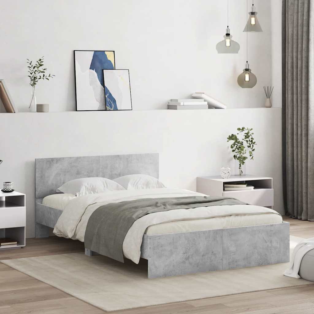 vidaXL Bed Frame | Concrete Grey | Engineered Wood, Plywood Slats | 140 x 200 cm