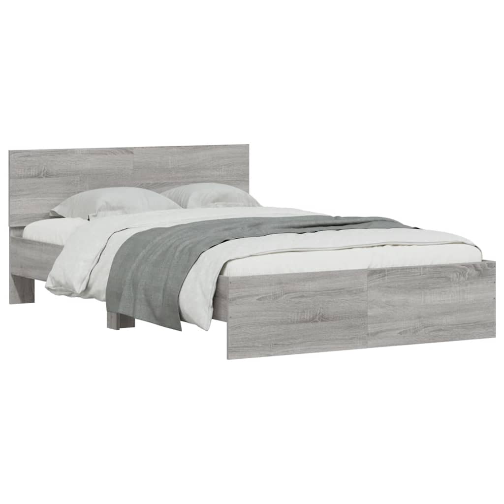 vidaXL Bed Frame with Headboard and LED Grey Sonoma 140x200 cm