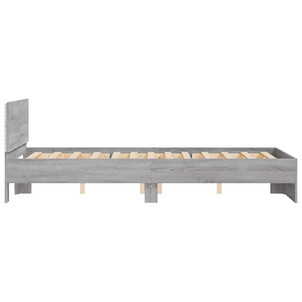 vidaXL Bed Frame with Headboard and LED Grey Sonoma 140x200 cm