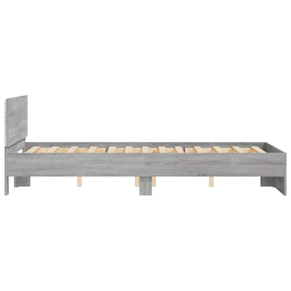 vidaXL Bed Frame with Headboard and LED Grey Sonoma 140x200 cm