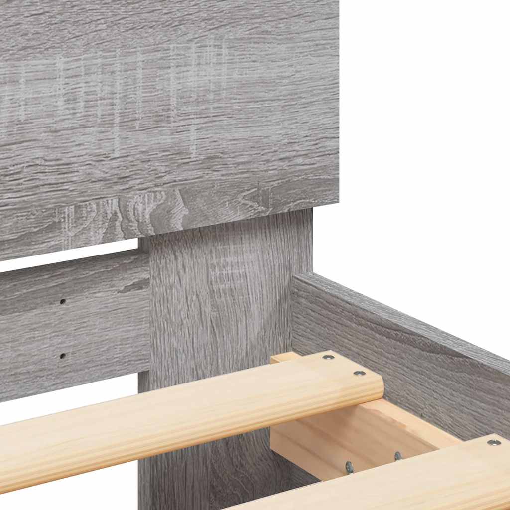 vidaXL Bed Frame with Headboard and LED Grey Sonoma 140x200 cm