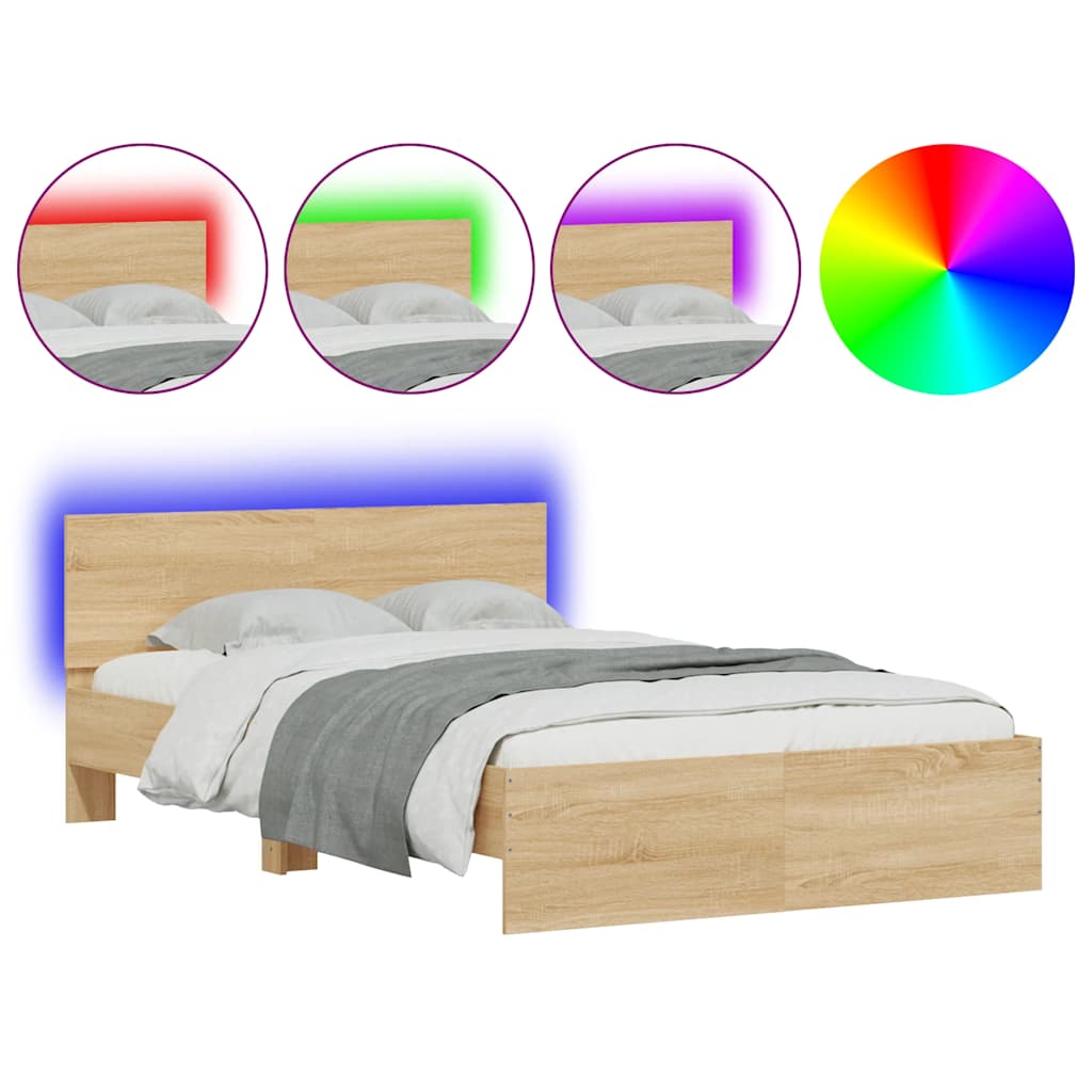 vidaXL Bed Frame with Headboard and LED Sonoma Oak 120x200 cm