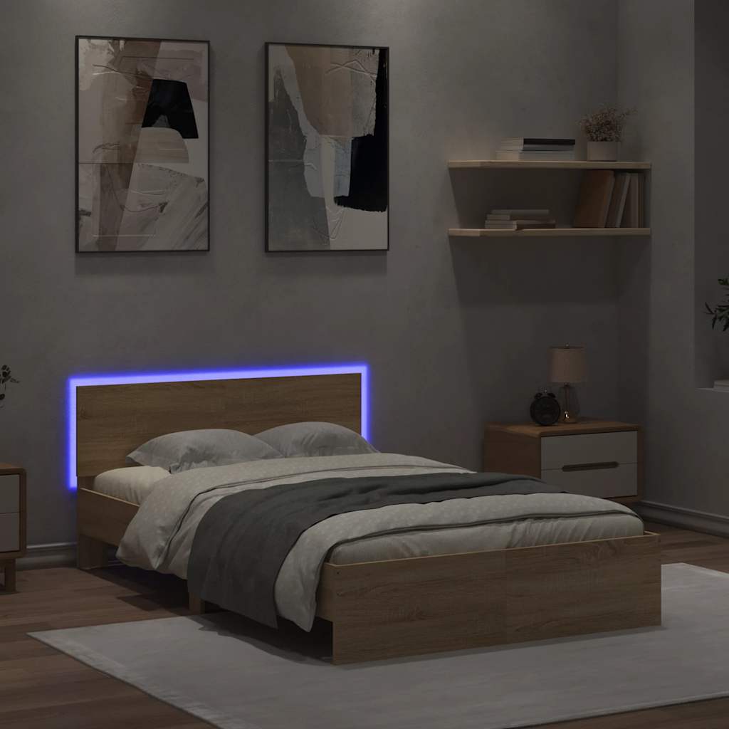 vidaXL Bed Frame with Headboard and LED Sonoma Oak 120x200 cm