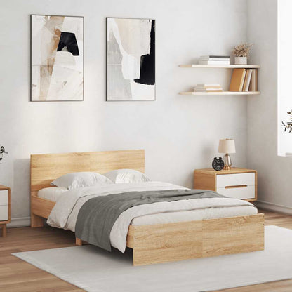 vidaXL Bed Frame with Headboard and LED Sonoma Oak 120x200 cm