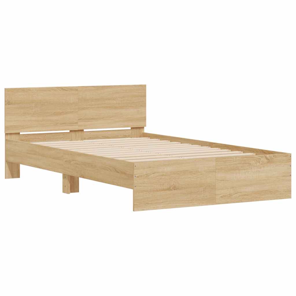 vidaXL Bed Frame with Headboard and LED Sonoma Oak 120x200 cm