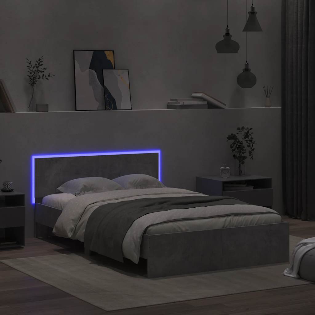 vidaXL Bed Frame with Headboard and LED Concrete Grey 120x200 cm