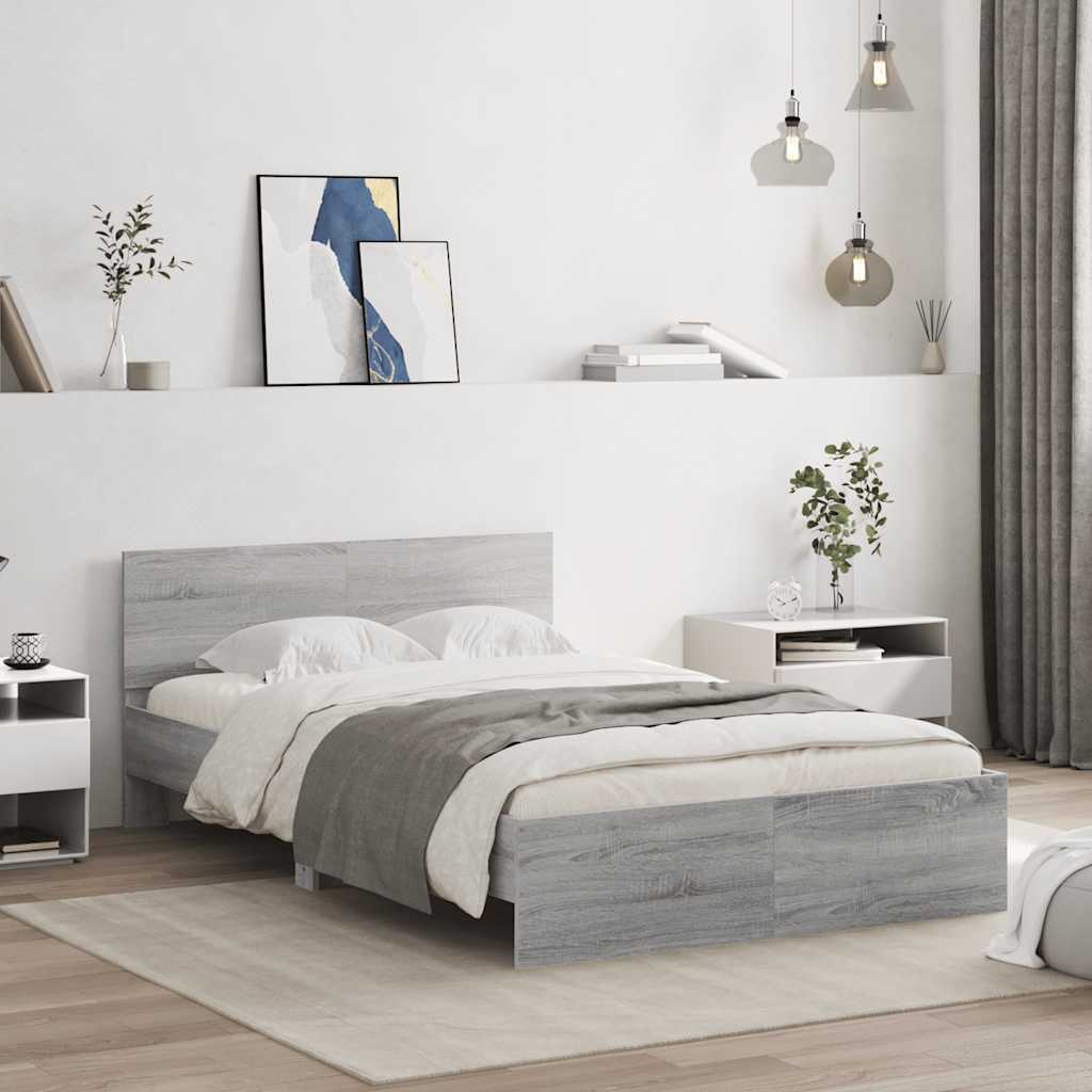 vidaXL Bed Frame | Grey Sonoma | Engineered wood and plywood | 120x200 cm