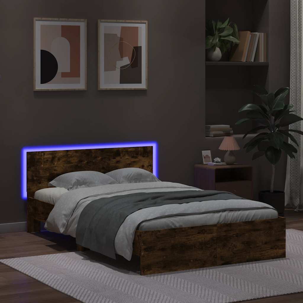 vidaXL Bed Frame | Smoked oak | Engineered wood, plywood | 140x190 cm